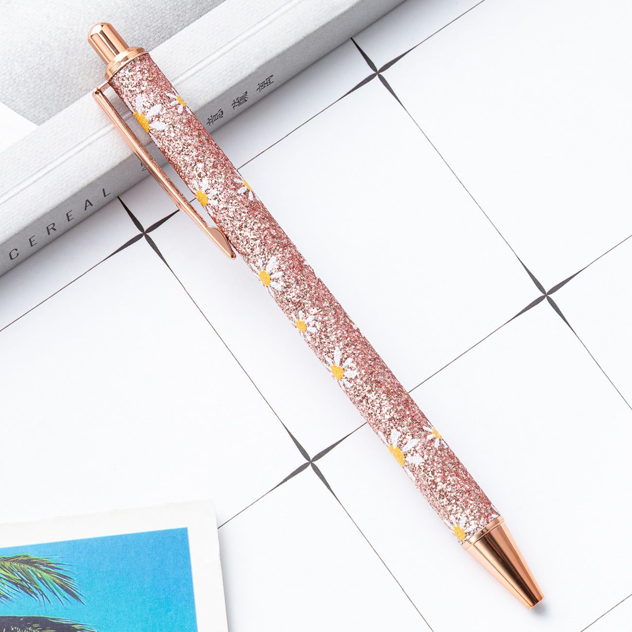 Wholesale Gold Powder Press Ballpoint Pen Glitter Chalk Metal Pen ACC-PN-HuaHao018