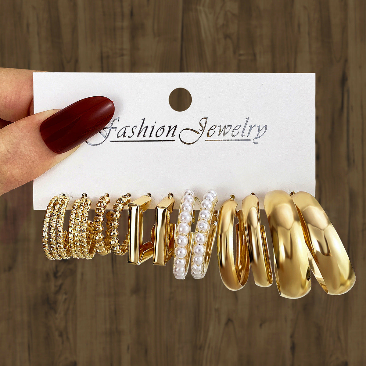 Wholesale  Geometric Multi-layer C- shaped Pearl Earrings Set