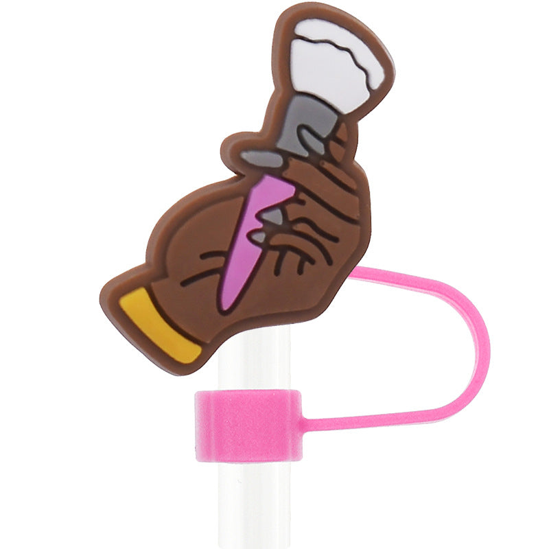 Wholesale Random 100pcs Black Girls 10mm PVC Soft Straw Tube Cap  ACC-SCR-RYY111