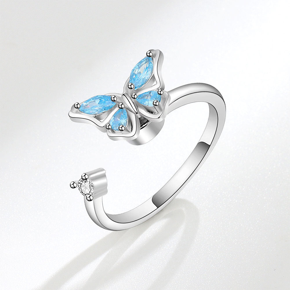Wholesale S925 Sterling Silver Butterfly Swivel Adjustable Ring
