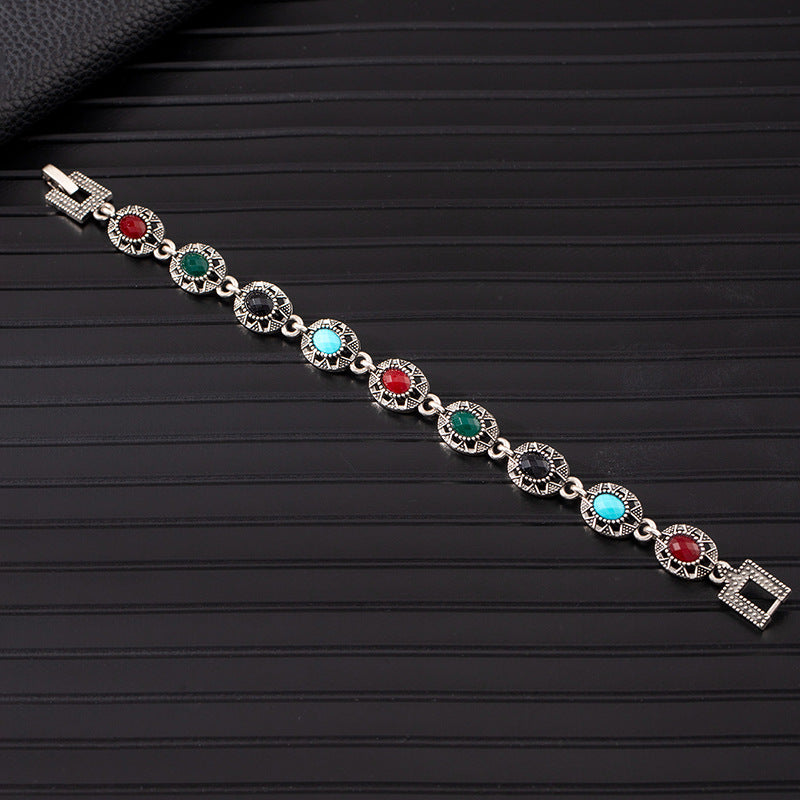 Wholesale Boho Ethnic Turquoise Bracelet Alloy Rhinestone Jewelry Accessory for Women