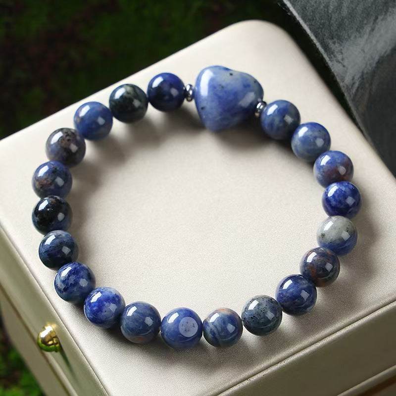 Wholesale Trendy Natural Stone Heart Shaped Bracelet Tiger Eye Amethyst Lapis Lazuli Obsidian Beaded Unisex Gift