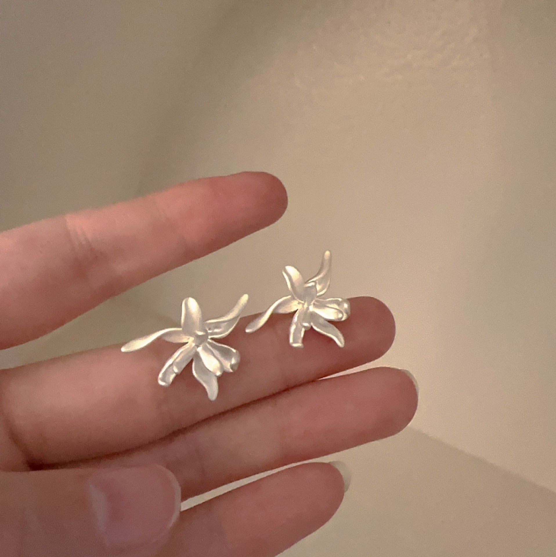 Wholesale Korean Style Irregular Matte Iris Flower Earrings - Copper Electroplated,  Boutique Resale Jewelry Accessory