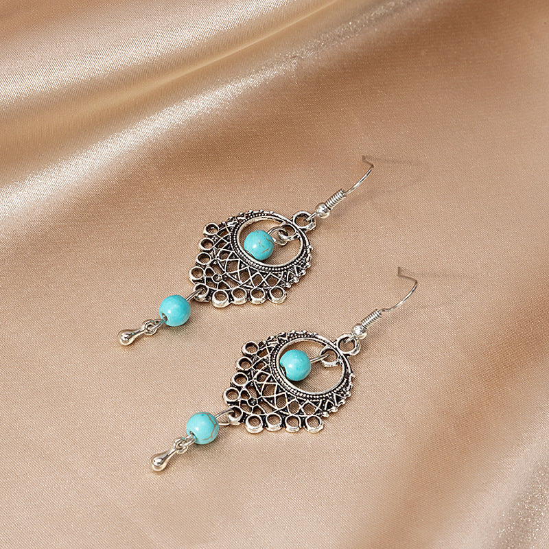Wholesale Bohemian Owl Dream Catcher Feather Tassel Earrings Turquoise Geometric Carved Fashion Accessory Gift