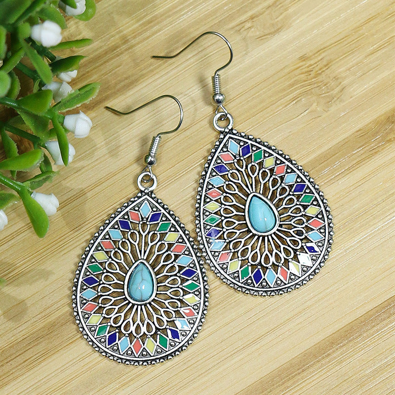 Wholesale Boho Vintage Long Acrylic Turquoise Earrings ACC-ES-MoMo007