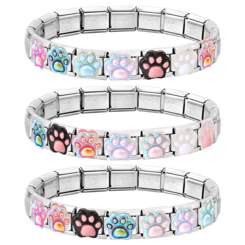 Wholesale Stainless Steel Cat Paw Charm DIY Bracelet Accessory Cute Black Pet Paw Print Pendant For Jewelry Making Everyday Wear Fashion Accessory
