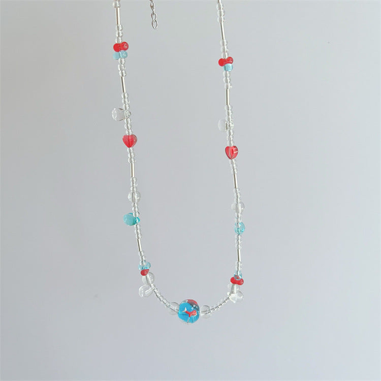 Wholesale Colorful Summer Dopamine Small Fish Pendant Blue Beaded Necklace