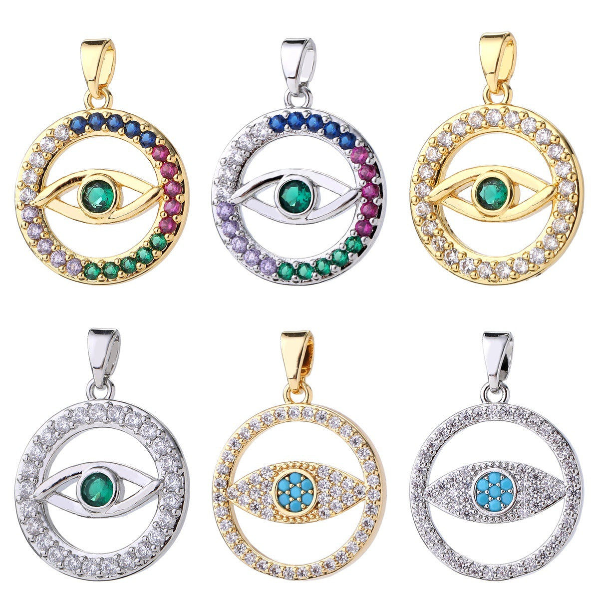 Wholesale Fashion Boho Evil Eye Gold Plated Brass Zircon Pendant For DIY Necklace Making Boutique Resale
