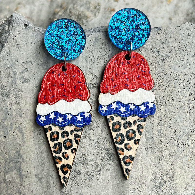 Wholesale 2 pairs/pack American Flag Independence Day Butterfly Ice Cream Wooden Earrings ACC-ES-HY004