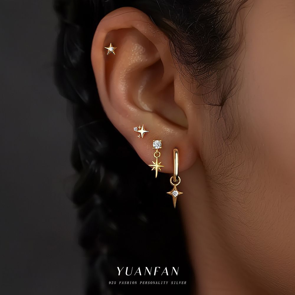 Wholesale S925 sterling silver diamond unique star earrings