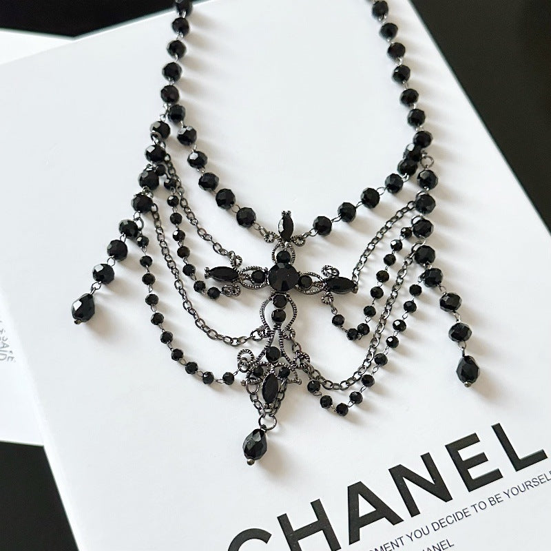 Wholesale Multi-layer Black Crystal Beaded Hollow Baroque Necklace