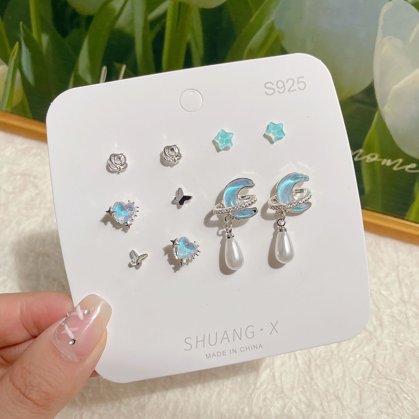 Wholesale Sweet and fresh silver needle small floral and fruit earrings