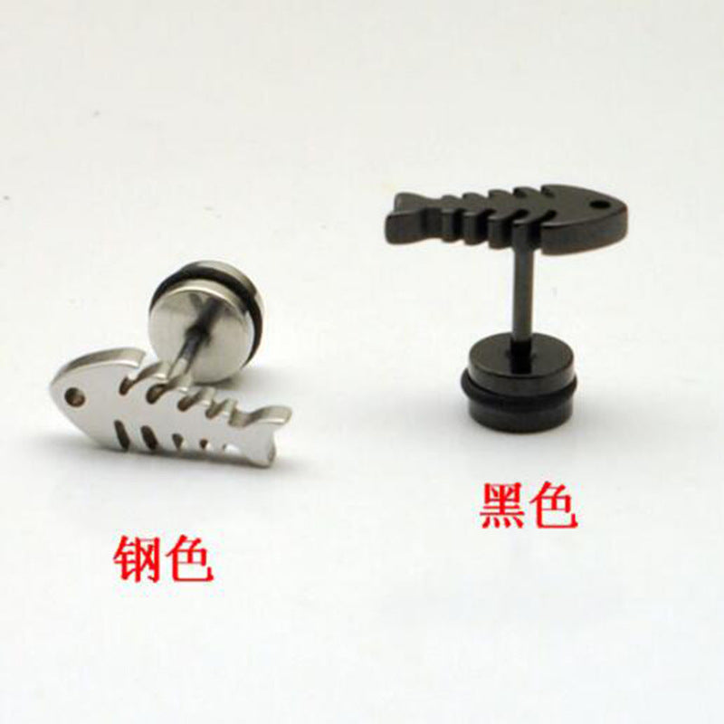 Wholesale Fish Bone Design Titanium Steel Earrings Men' s Simple Fashion Accessory