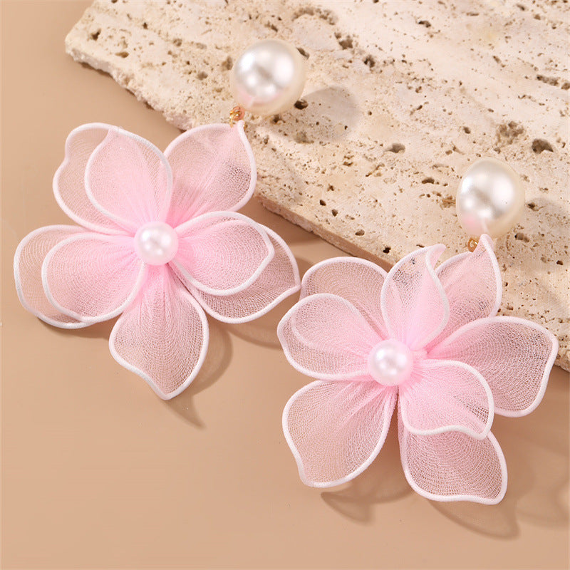 Wholesale Double-layer Silk Screen Flower Three-dimensional Flower  Earrings