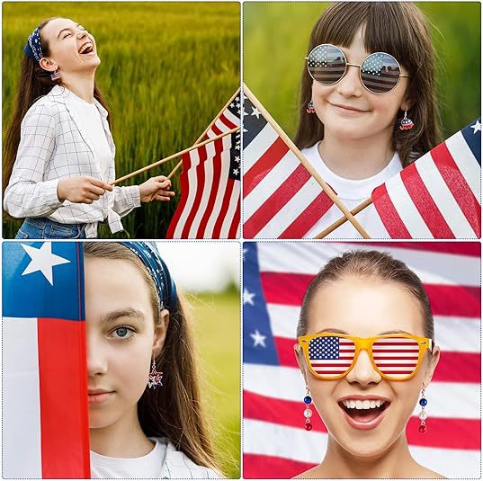 Wholesale  American Flag Earrings Independence Day Five-pointed Star Love Hat Shoes Earrings