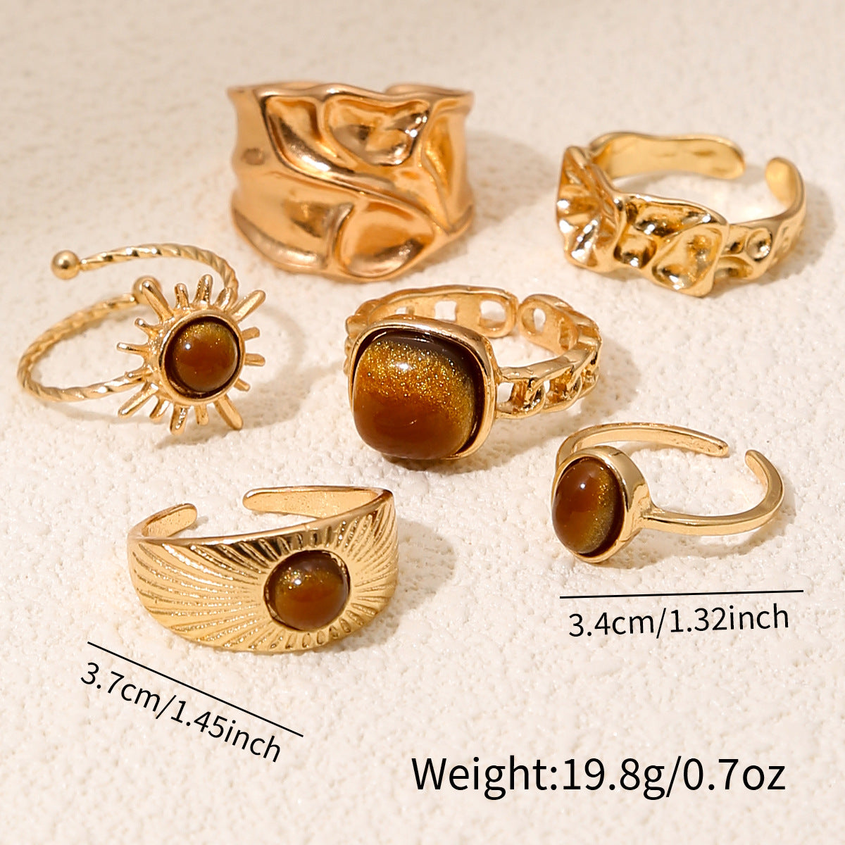 Wholesale Vintage Bohemian Geometric Open Rings 6 Piece Stacking Ring Set Gold Alloy Fashion Jewelry For Women