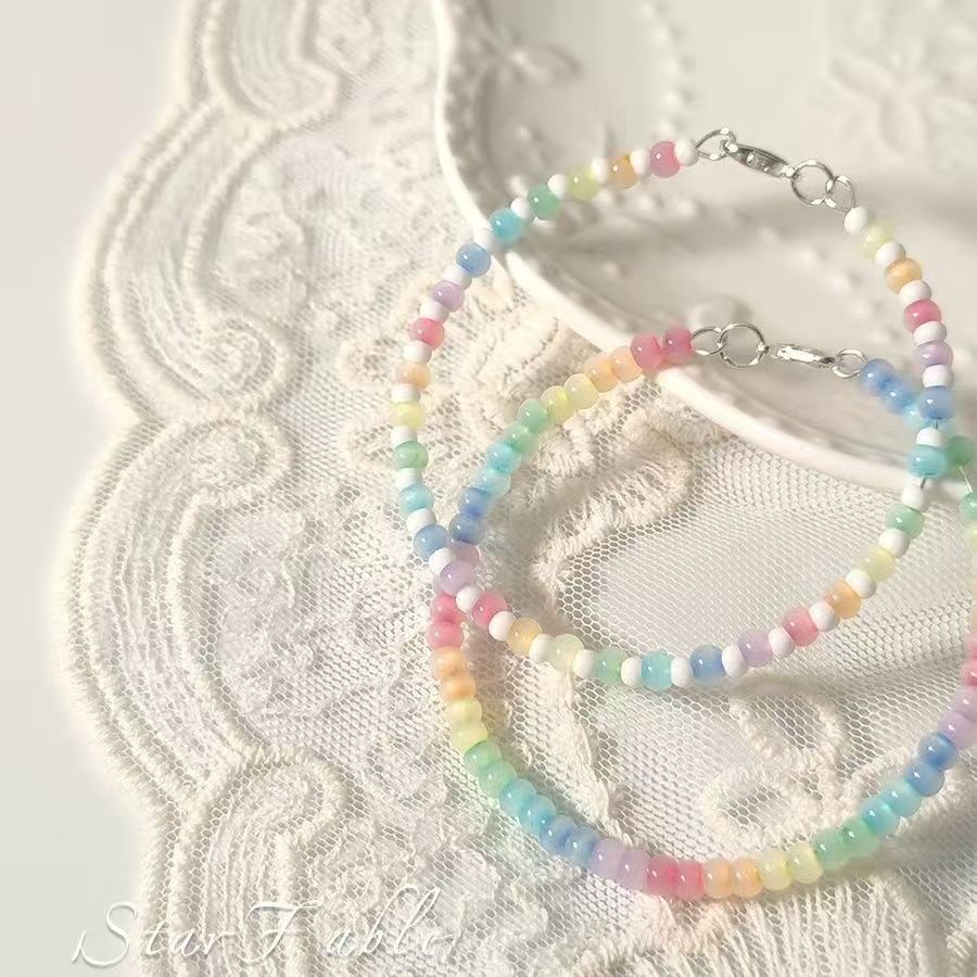 Wholesale Dopamine Rainbow Rice Bead Bracelet Glass Handmade Beads Trendy Jewelry Accessory For Women And Girls