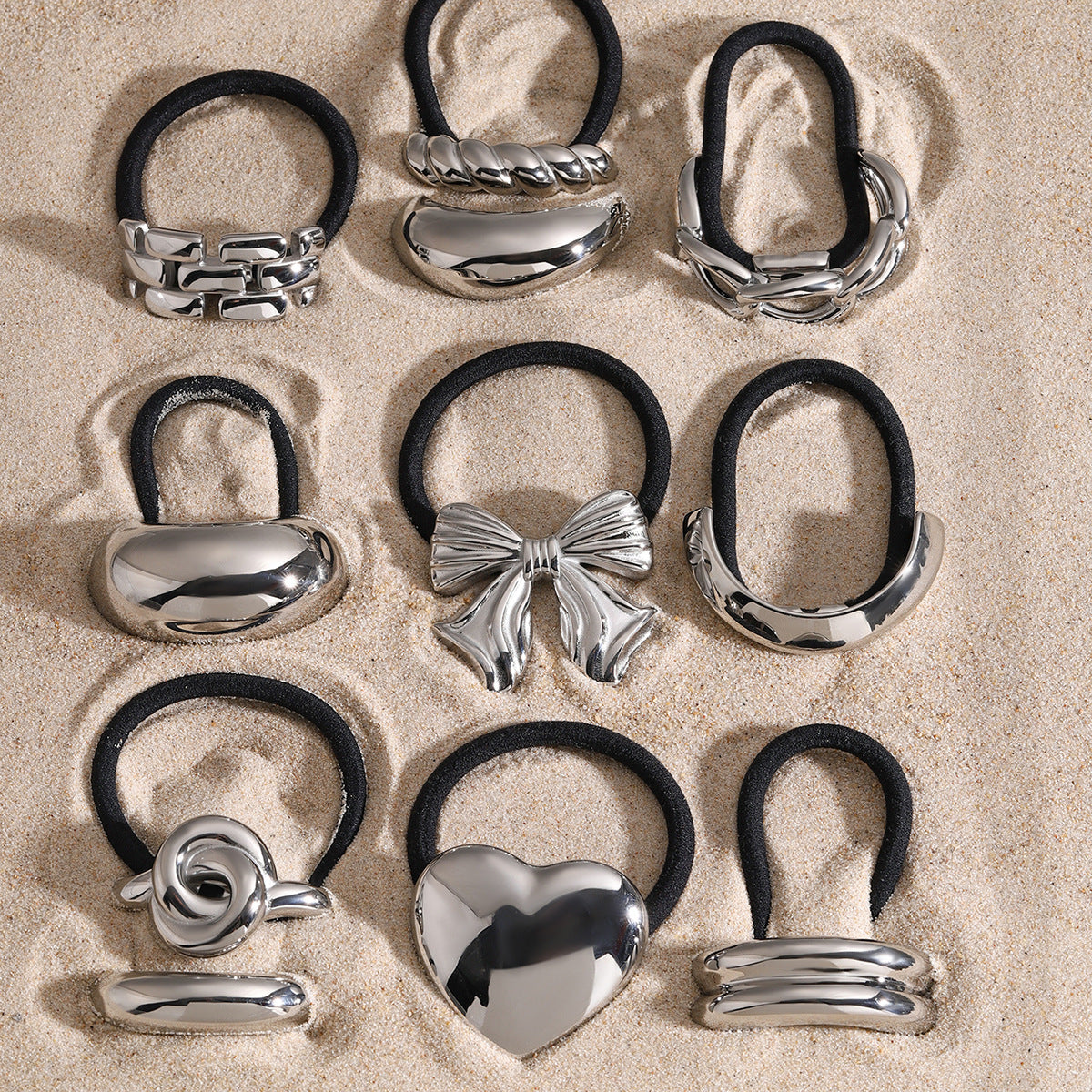 Wholesale stainless steel smooth hair rope black rubber band hair ring high