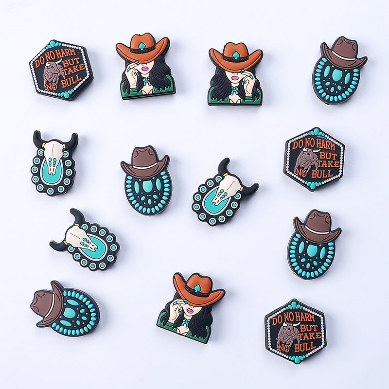 Wholesale 20pcs Western Style Cowgirl Cow Head Silicone Beads Focal Beads DIY Beading Accessories ACC-BDS-RongFa001