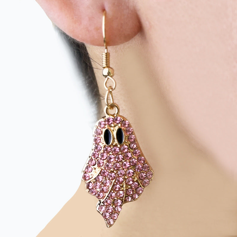 Wholesale 2 Pairs/Pack Halloween Pumpkin Ghost Diamond Metal Earrings ACC-ES-HY161