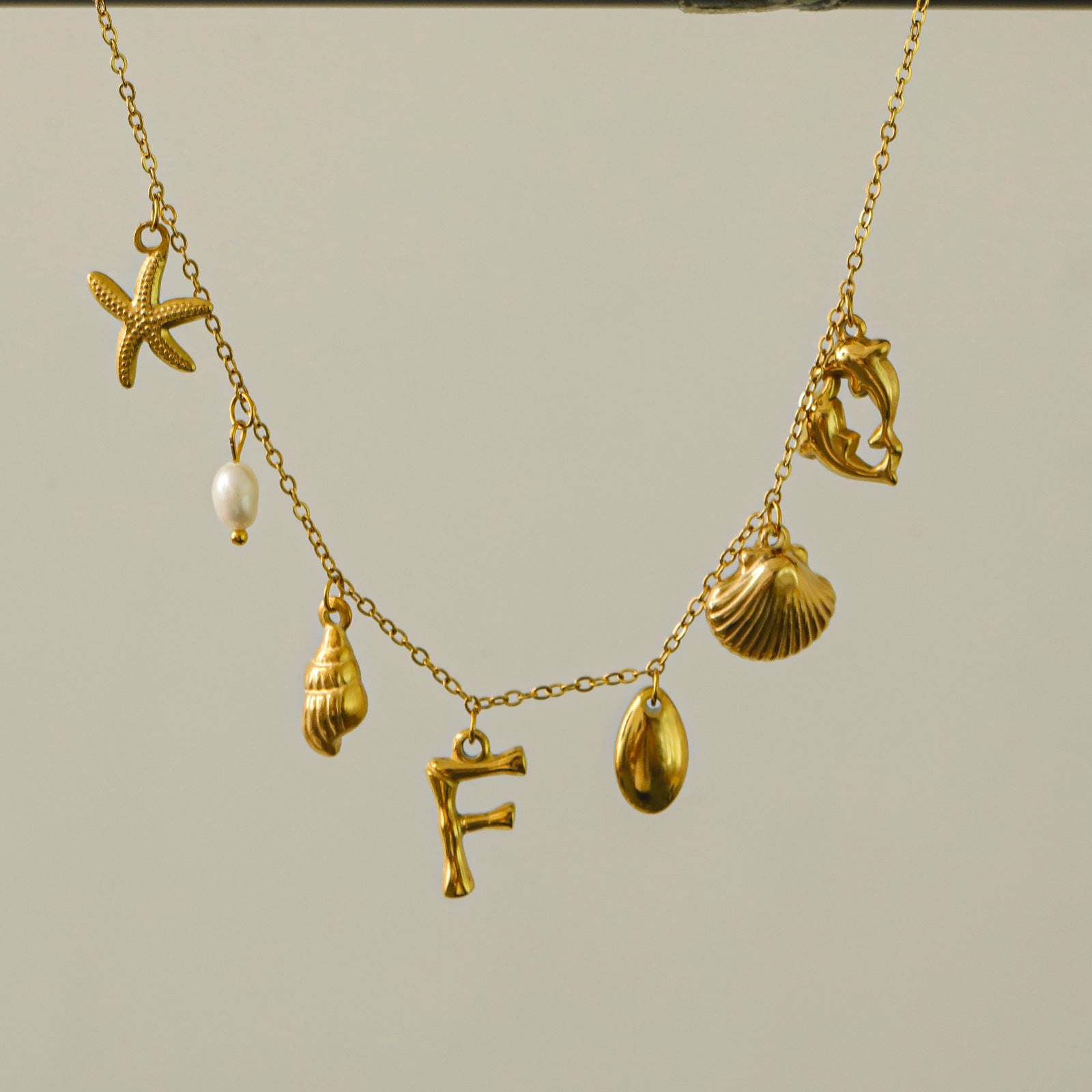 Wholesale 26 Letters Freshwater Pearl Starfish Ocean Series Necklace