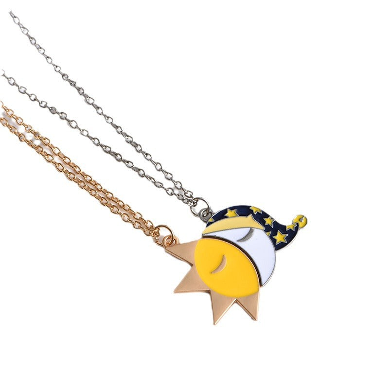 Wholesale sun and moon couple stitching necklace