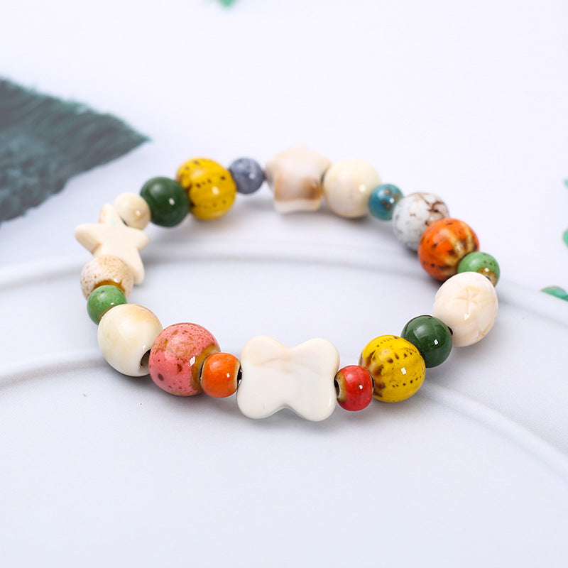 Wholesale Rainbow Cat Paw Ceramic Bead Bracelet,  Trendy Gift for Students,  Handmade Fashion Accessory