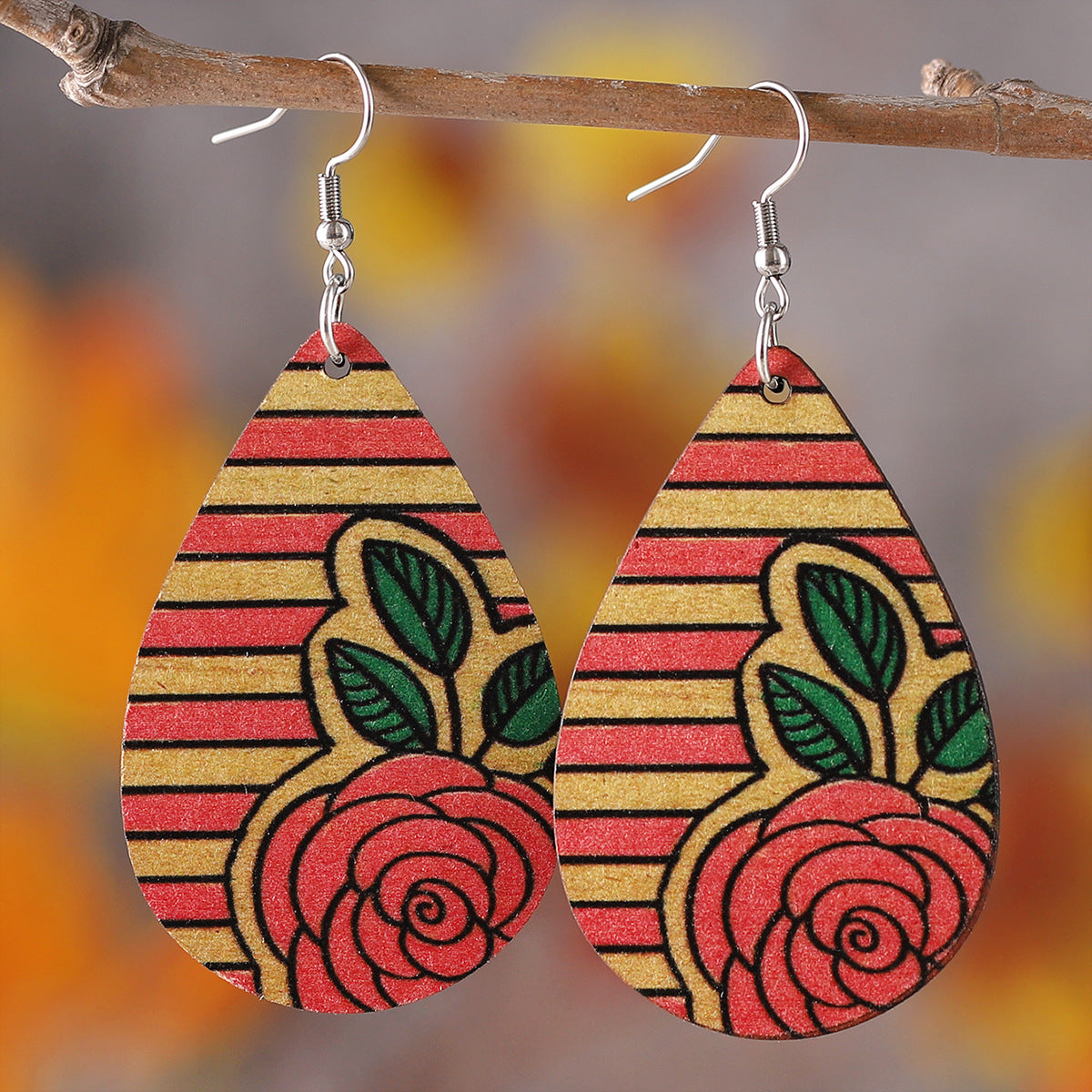Wholesale Wooden Valentine' s Day Rose Earrings