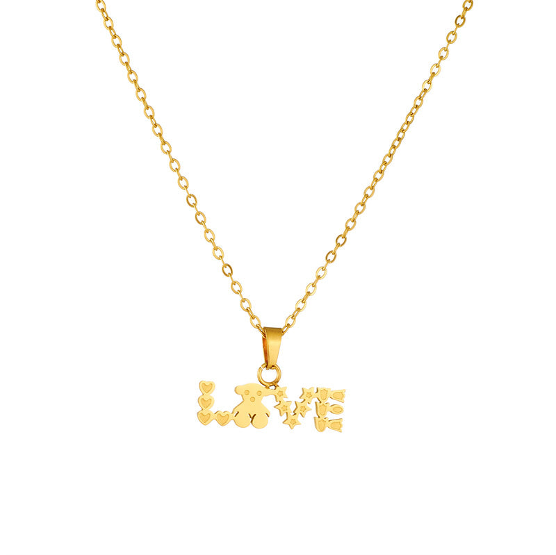 Wholesale  bear love letter necklace stainless steel jewelry