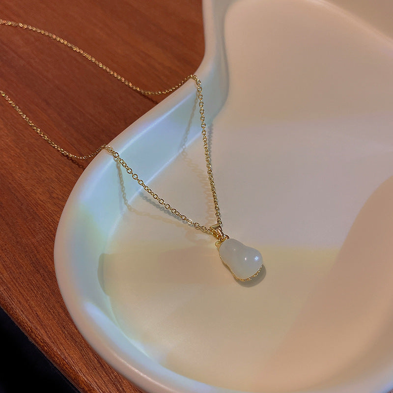 Wholesale Titanium Steel Collarbone Necklace with Zircon and Pearl Pendant