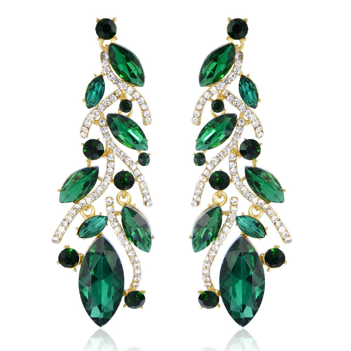 Wholesale Light Luxury Earrings Copper Plated Zircon Colored Crystal Leaf Tassel Earrings ACC-ES-YiN001