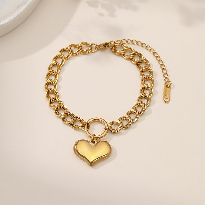 Wholesale Titanium Steel Electroplated Minimalist Love Bracelet with Peach Heart,  Trendy Fashion Accessory Gift