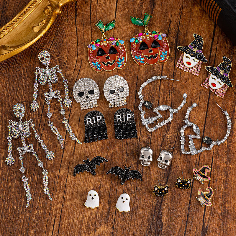 Wholesale  Earrings – Skull Pumpkin Witch Bat Designs,  Zinc Alloy Stud and Dangle,  Fashion Accessory for Party Gift Resale