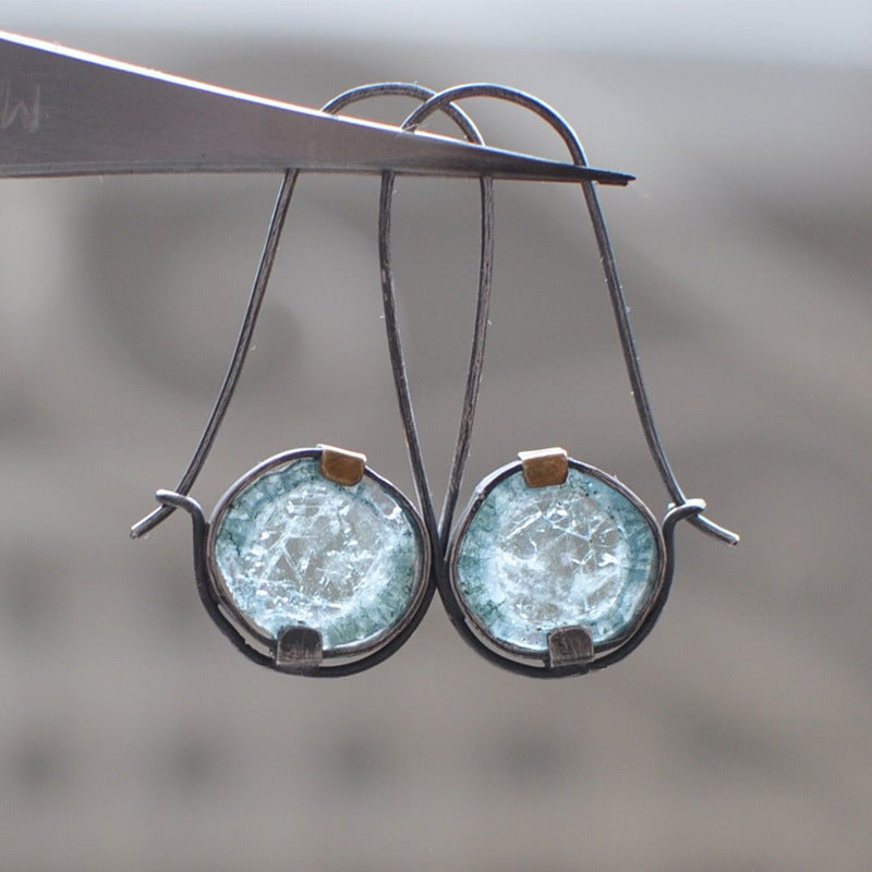 Wholesale  Moonstone double color light blue round earrings