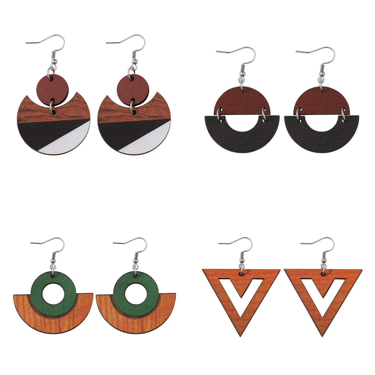 Wholesale  Geometric Round Triangle Bohemian Wood Earrings