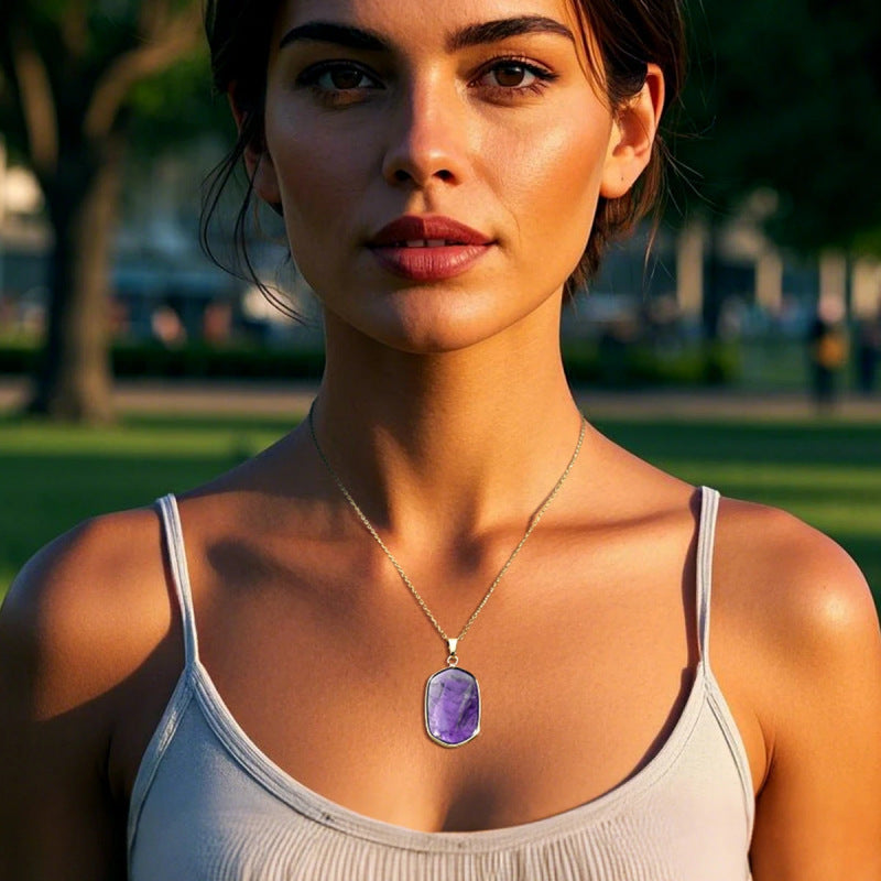 Wholesale Gold Plated Geometric Natural Stone Pendant Necklace Quartz Choker Fashion Jewelry Accessory For Boutique Resale