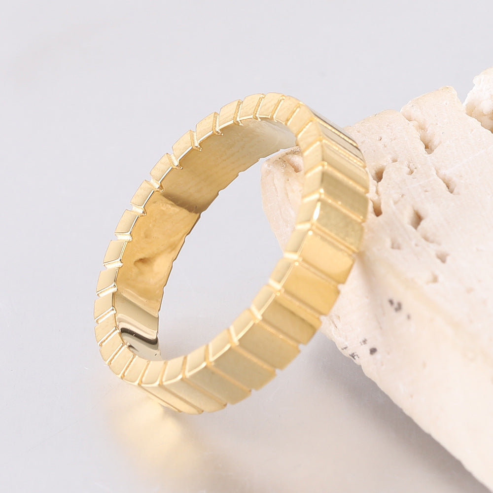 Wholesale 3MM diamond-set square symmetrical stainless steel ring