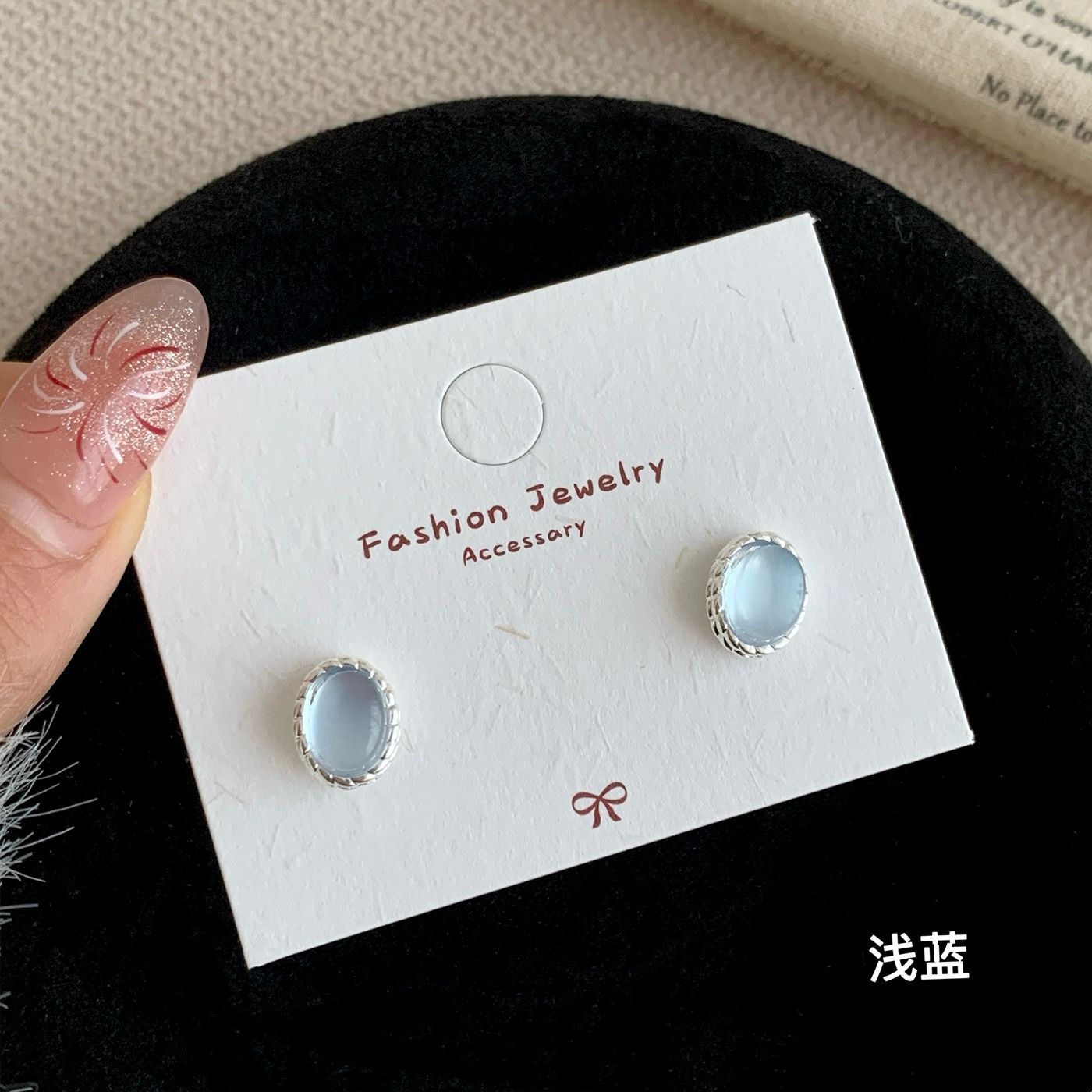 Wholesale Aqua Blue Oval Earrings Women' s Silver Needle Simple Small Elegant All-match Earrings