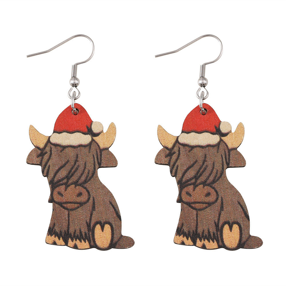 Wholesale  Christmas Western Style Christmas Hat Alpine Cow Pendant Earrings