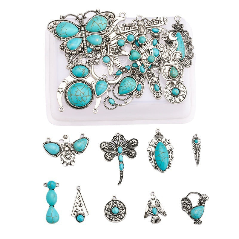 Wholesale Ethnic Retro Style Turquoise Alloy Diy Bracelet Necklace Pendant Accessories ACC-PT-Yongc003