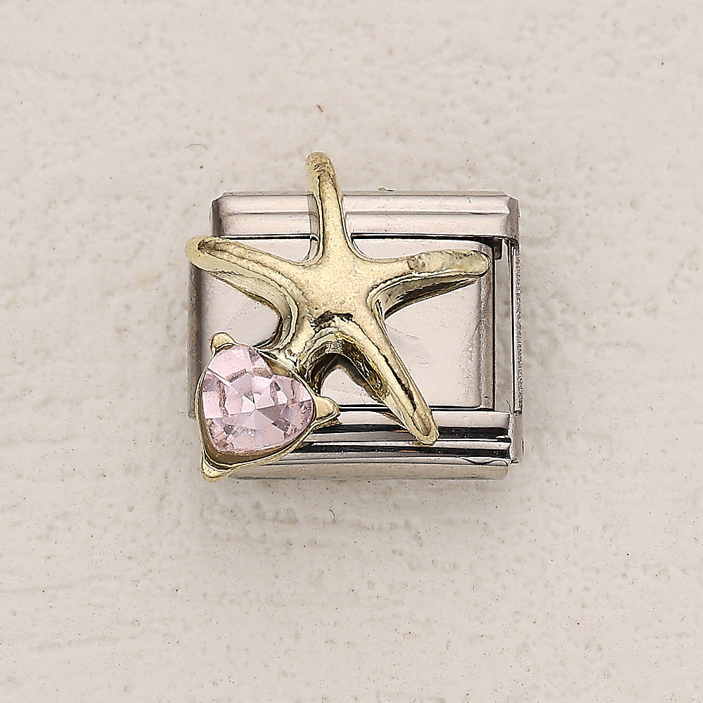 Wholesale 10pcs Italian Charm Bracelet 9mm DIY Splicing Clover Starfish Stainless Steel Composable Bracelet