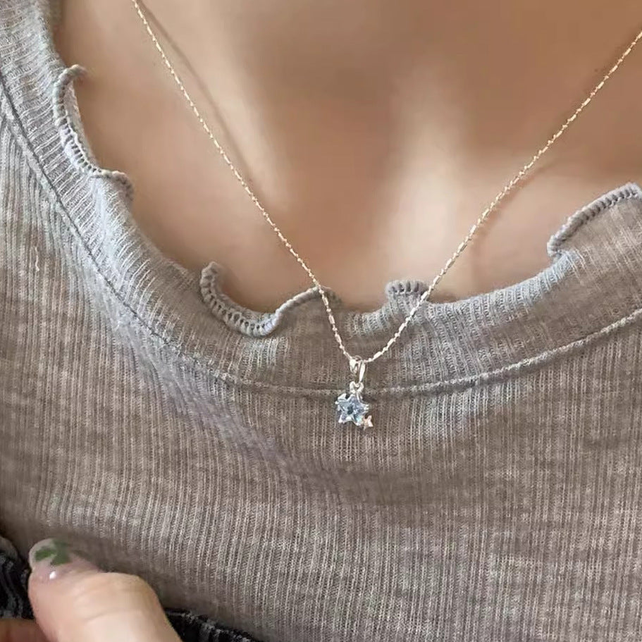 Wholesale  Blue Star Pendant Necklace Collarbone Chain