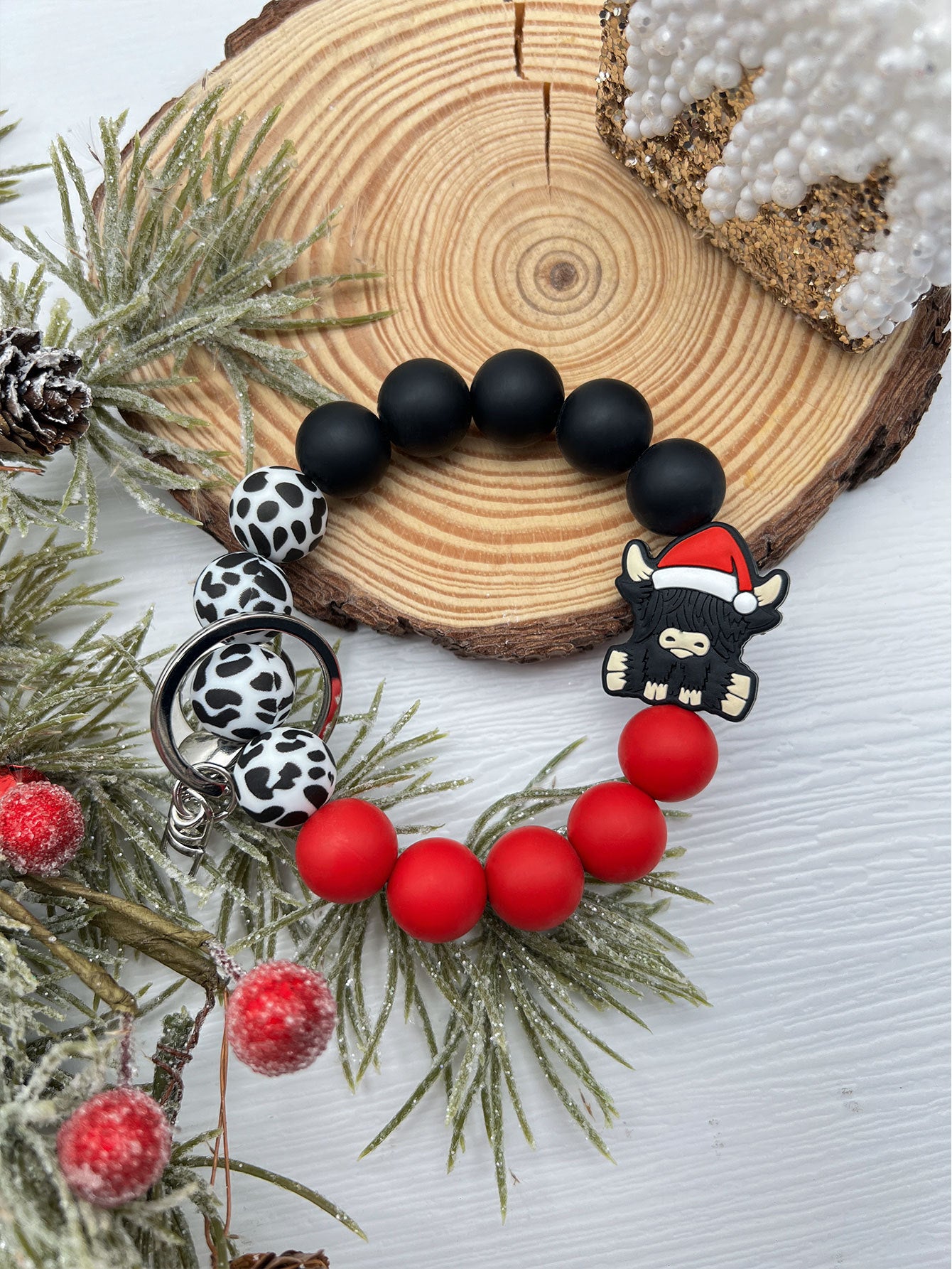 Wholesale Christmas Cute Santa Hat Old Man Silicone Beaded Keychain ACC-KC-JiuYa020