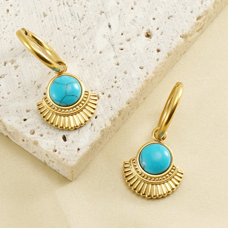 Wholesale Gold Plated Stainless Steel Fan Shape Geometric Earrings for Boutique Resale