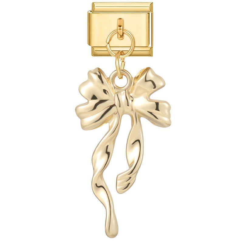 Wholesale Stainless Steel DIY Charm Bracelet Pendant with Gold Heart and Flowers Jewelry Accessory