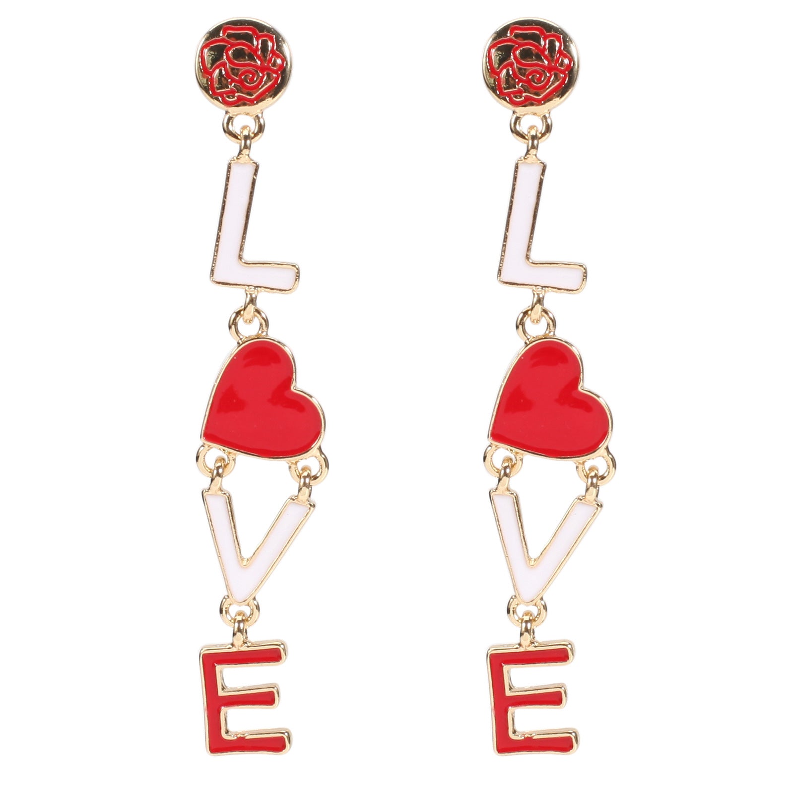 Wholesale Valentine' s Day Red Love Rhinestone  Earrings