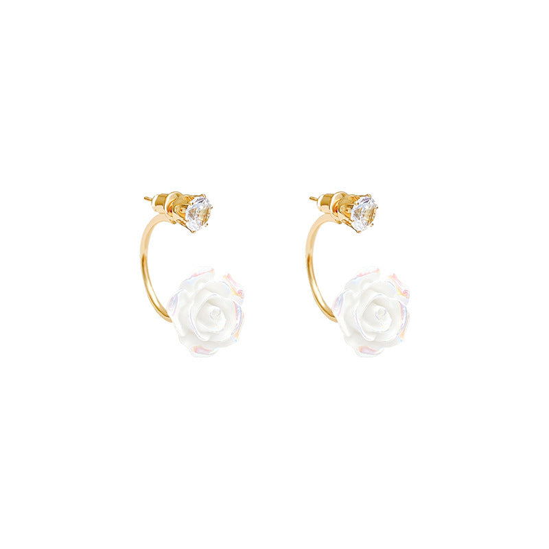 Wholesale  white rose earrings  diamonds C word two earrings
