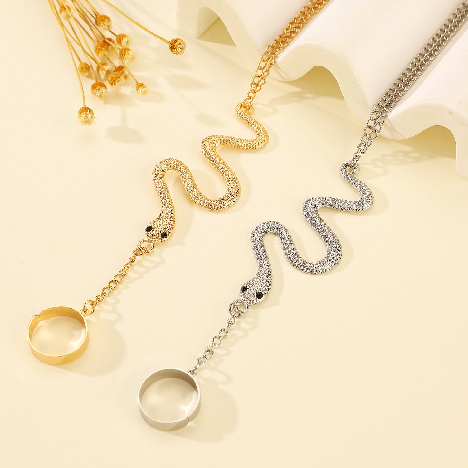 Wholesale  Snake  Ring Bracelet Set Women Alloy Electroplating Boutique Jewelry Accessory