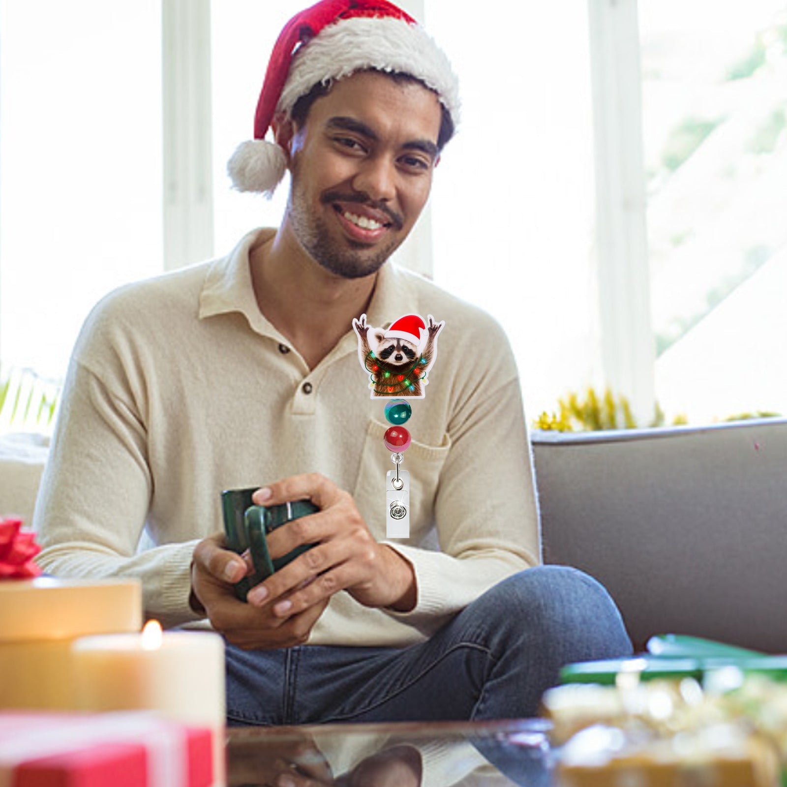 Wholesale Cute Christmas Beaded Acrylic Glitter  Badge Reels