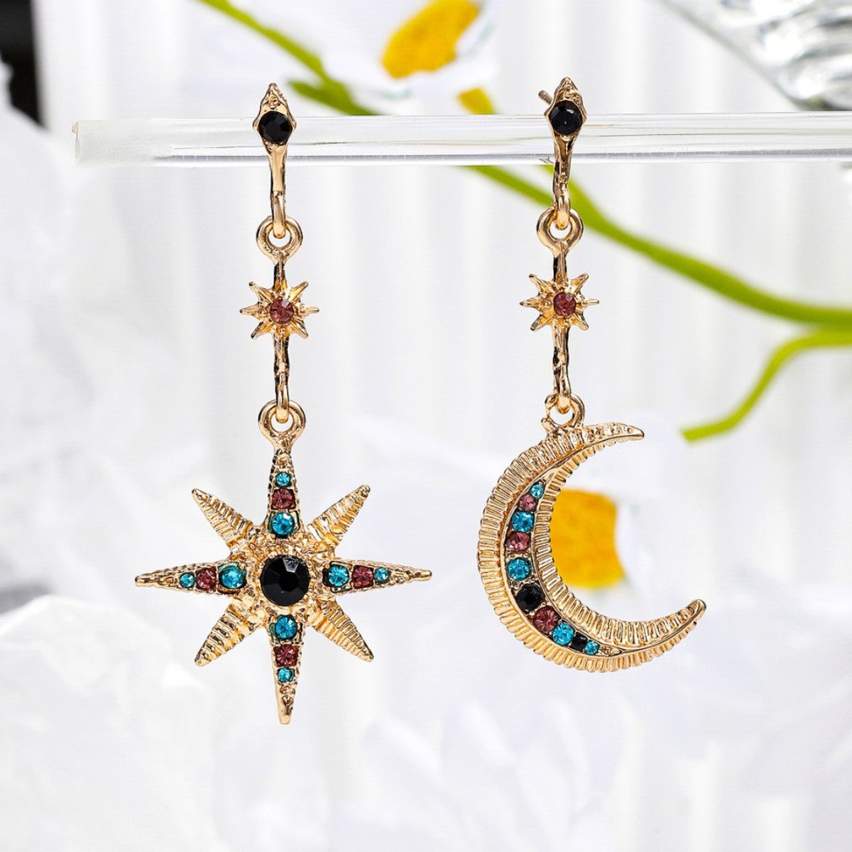 Wholesale Bohemian Asymmetric Earrings with Sun Moon Design,  Chic Jewelry Accessory for Everyday Wear